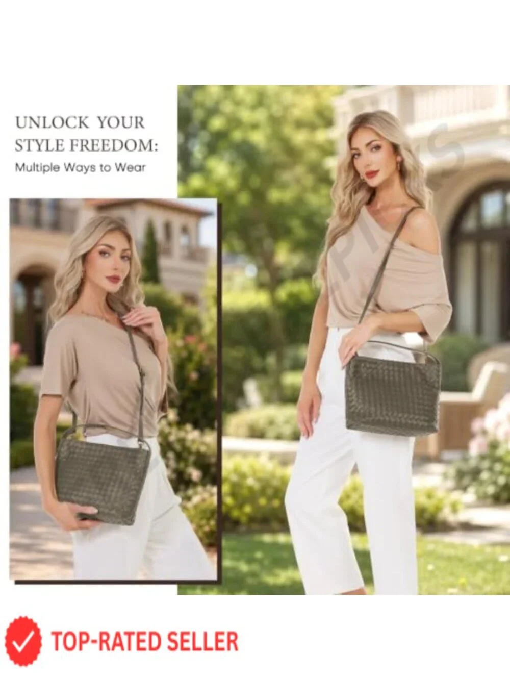 Woven Tote Bag for Women Designer Shoulder Handbag Leather Top Handle Hobo